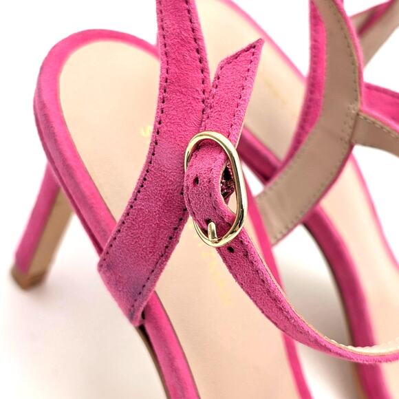 Stuart Weitzman Dancer Twistie 100 Suede Sandal Women's Pink Size US7 EU37.5 - Picture 9 of 10